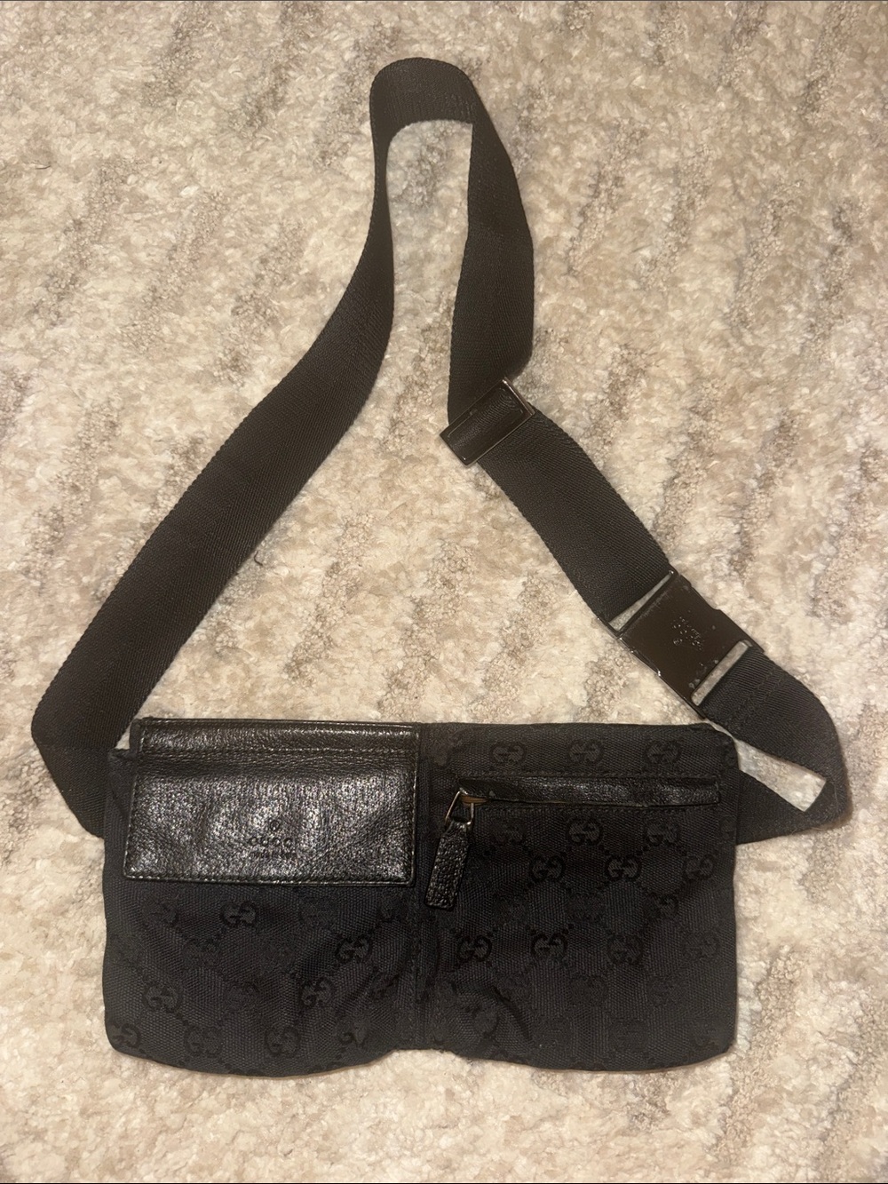 Gucci Black Belt Bag with GG Monogram Adjustable Strap
